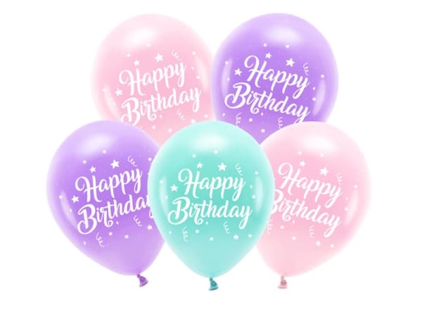 PartyDeco ECO26P-201-081-5, Lekeballong, Latex, Lavender, Mynte, Rosa, Bilde, Bursdag, Universell