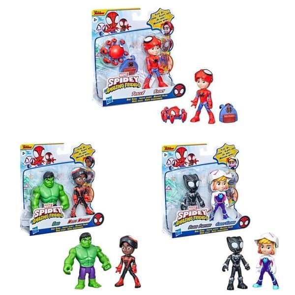 Spidey and His Amazing Friends - F1486 - Pack 6st Actionfigurer 10cm - Spidey, Trac-e, Ghost Spider, Morales, Hulk, Panther