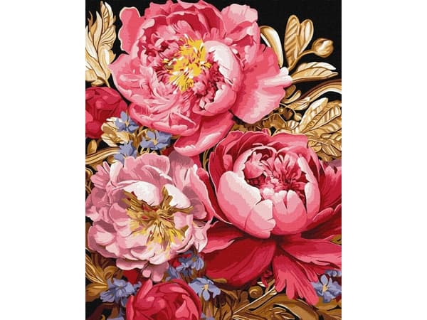 Idé Maleri etter tall med ramme 40x50cm Blomsterinspirasjon med metallisk maling
