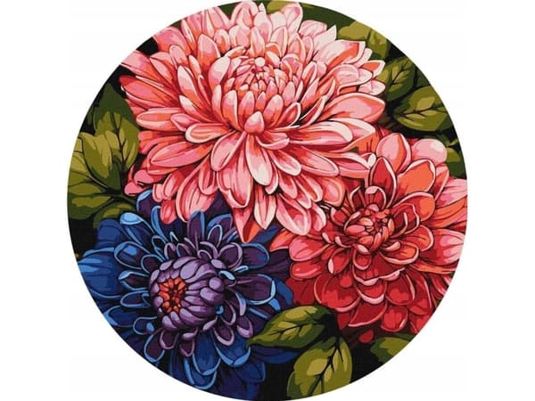 Maalaus numeroiden mukaan kehyksellä pyöreä 39x39cm Värikäs kimppu
