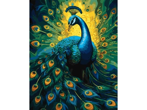 Maleri etter tall med ramme 40x50cm Elegant påfugl