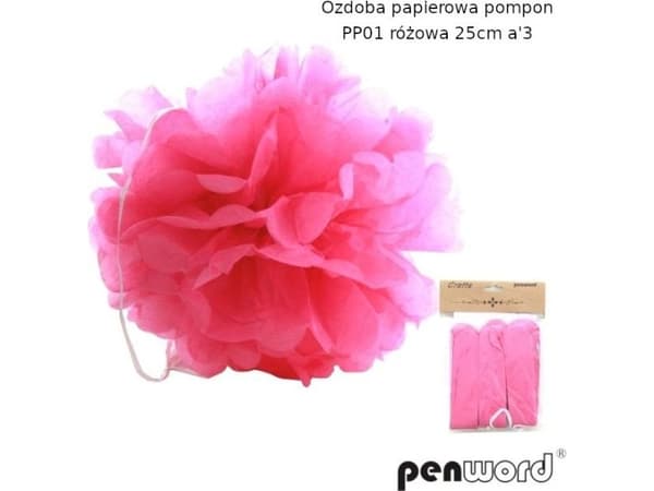Polsirhurt Paperipompon vaaleanpunainen 25cm pp01