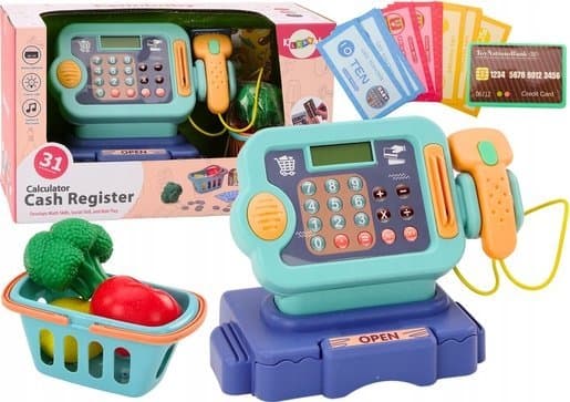 LeanToys Lär dig räkna kassaapparat mynt korg ljus ljud blå