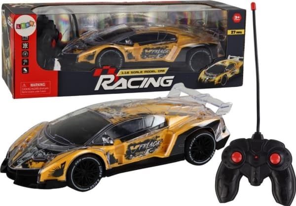 LeanToys fjernstyrt sportsbil RC skala 1:16 gule lys