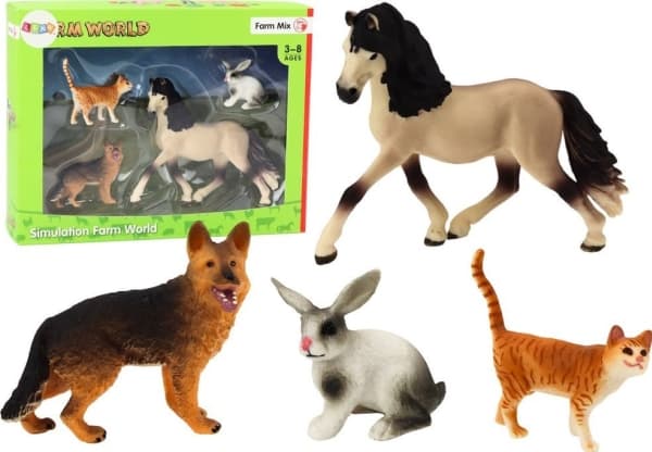 LeanToys Kjæledyrfigurer Hest Hund Kanin Katt 4 stk