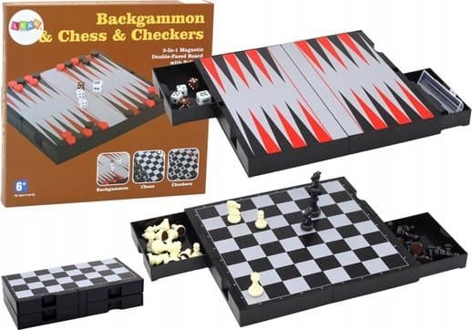 LeanToys 3-i-1-spill Magnetbrett Sjakk Dam Backgammon