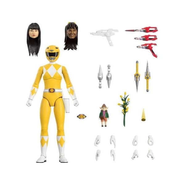 Power Rangers Mighty Morphin Figur - Super7 - Ultimates Yellow Ranger 18 cm - Vit Gul - Vuxen