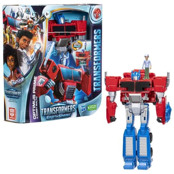 Transformers EarthSpark Spin Changer Optimus Prime 8-tums figur med 2-tums Robby Malto