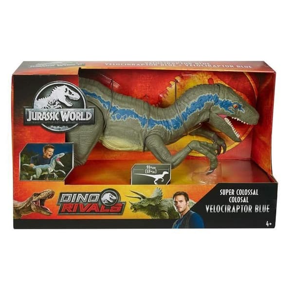 JURASSIC WORLD Super Colossal Velociraptor Blue Dinosaur Figur 90cm