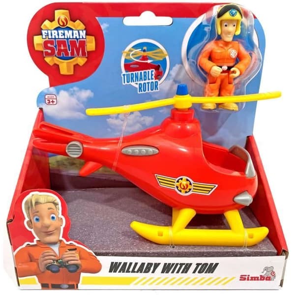 Leksak - SIMBA - Brandman Sam Helikopter Tom set + statyett - Rött fordon med ledad figur