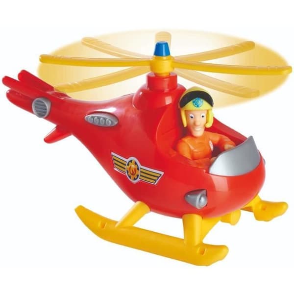 Leksak - SIMBA - Brandman Sam Helikopter Tom set + statyett - Rött fordon med ledad figur