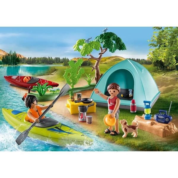 PLAYMOBIL 71425 Familj och tält - Innehåller 3 karaktärer, 3 cyklar och många tillbehör. - World of Camping