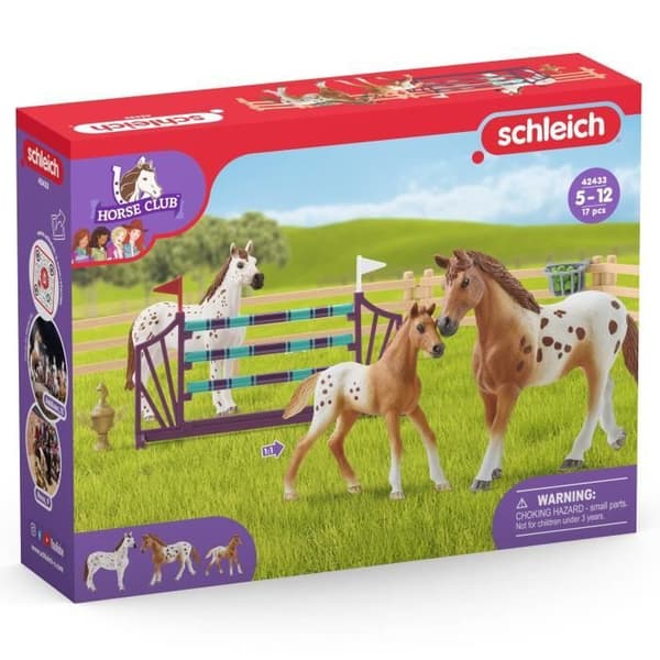 Träning för Horse Club-tävlingen, schleich box set med 17 element ingår inklusive 3 schleich hästar, figurbox set för