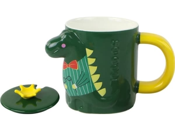 LeanToys krus med lokk Grønn dinosaur 400 ml