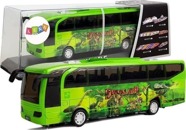 LeanToys Jurassic Park Dinosaurs Grön buss med dragljud och ljus