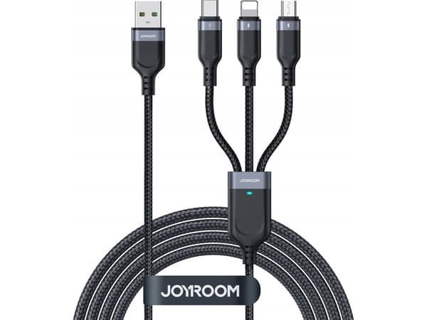 Kabel USB Joyroom USB-A - USB-C + microUSB + Lightning 1.2 m Czarny (JYR842)