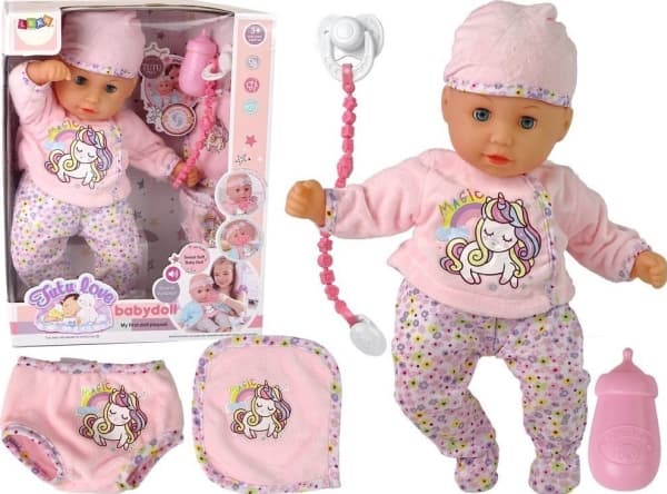 LeanToys Baby Doll Sound Smokksmekke Rosa Unicorn Pyjamas