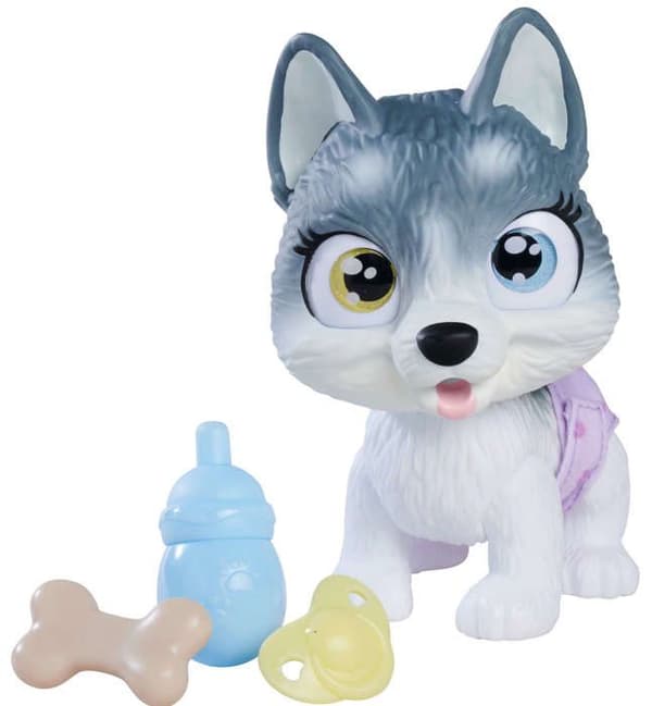 Smoby - Pamper Petz - Husky att adoptera - 4 tillbehör - Ledad - Trä och kissar - Adoptionscertifikat - Från 3 år