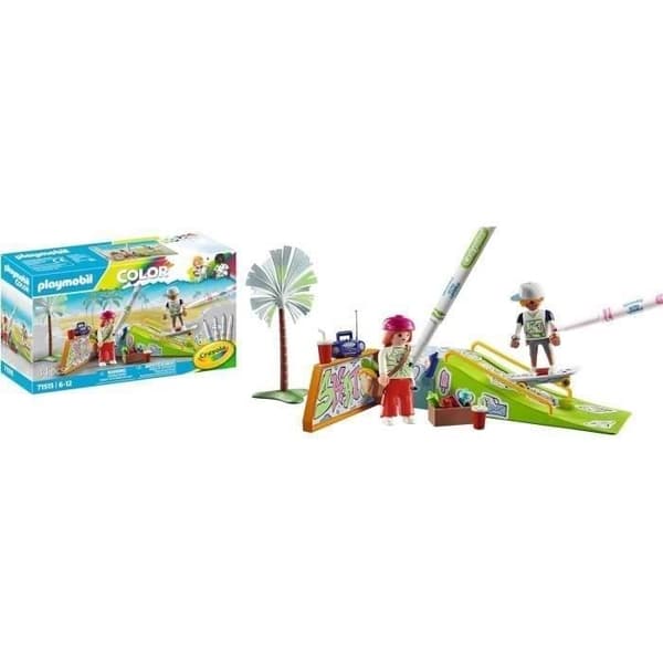 PLAYMOBIL 71515 Skateboardåkare med ramp, färg, 44 delar, med Crayola-kritor, från 6 år och uppåt
