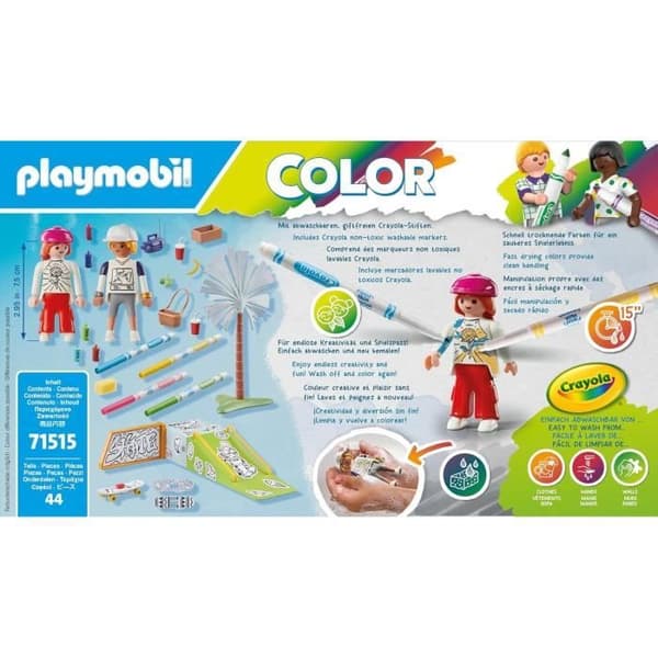 PLAYMOBIL 71515 Skateboardåkare med ramp, färg, 44 delar, med Crayola-kritor, från 6 år och uppåt