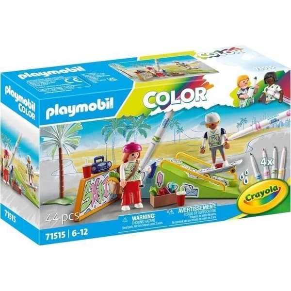 PLAYMOBIL 71515 Skateboardåkare med ramp, färg, 44 delar, med Crayola-kritor, från 6 år och uppåt
