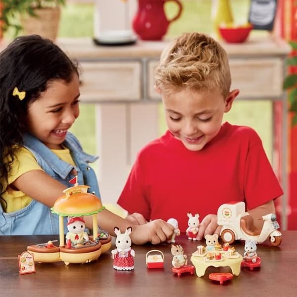 Catering Game - SYLVANIAN FAMILIES - Hamburgerställ - Papa Latte Cat and Scooter