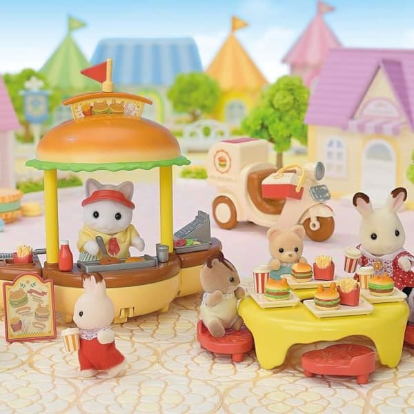Catering Game - SYLVANIAN FAMILIES - Hamburgerställ - Papa Latte Cat and Scooter