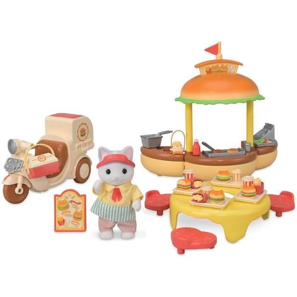 Catering Game - SYLVANIAN FAMILIES - Hamburgerställ - Papa Latte Cat and Scooter