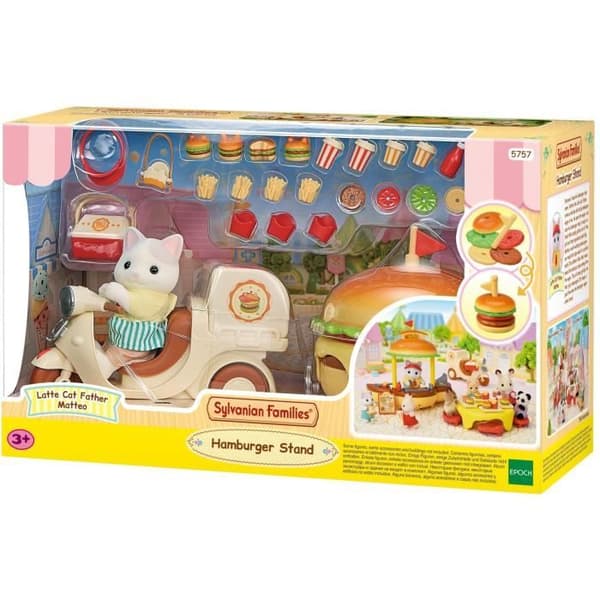 Catering Game - SYLVANIAN FAMILIES - Hamburgerställ - Papa Latte Cat and Scooter