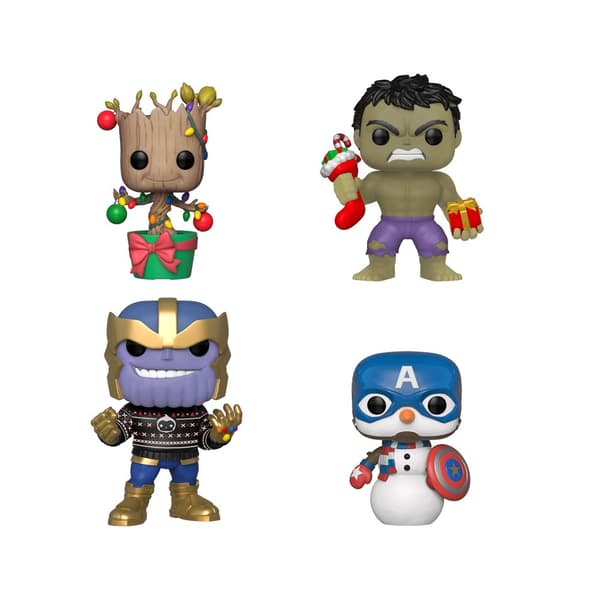 Funko Pop! 4-Pack: Marvel: Happy Holidays - Hulk / Groot / Cap Snowman / Thanos (Special Edition)