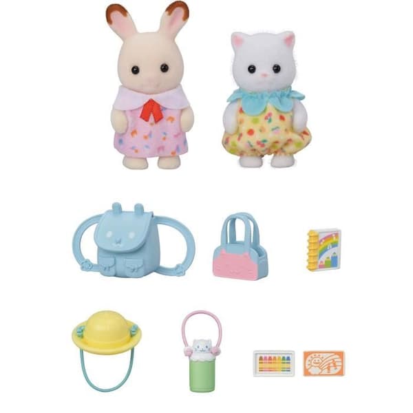 Duon av bebisar på promenad - SYLVANIAN FAMILIES - 5747 - Chokladkanin och perserkatt med tillbehör