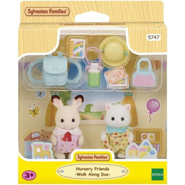 Duon av bebisar på promenad - SYLVANIAN FAMILIES - 5747 - Chokladkanin och perserkatt med tillbehör
