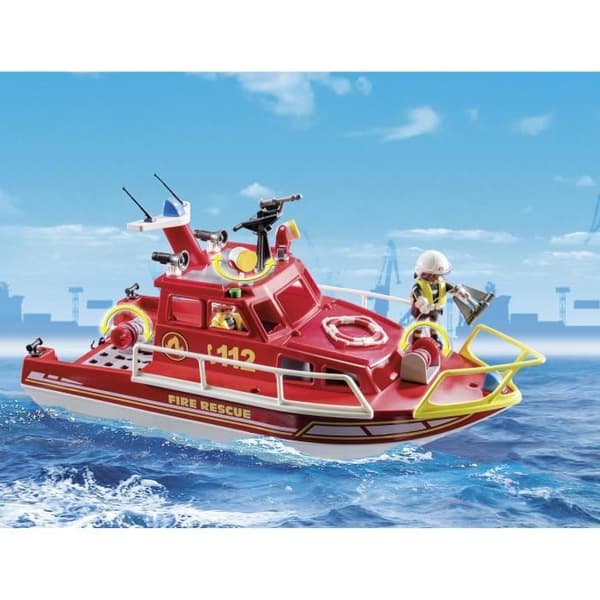 PLAYMOBIL 71598 Räddningsbåt och brandkår, brandmän, actionhjältar, 4 år och uppåt