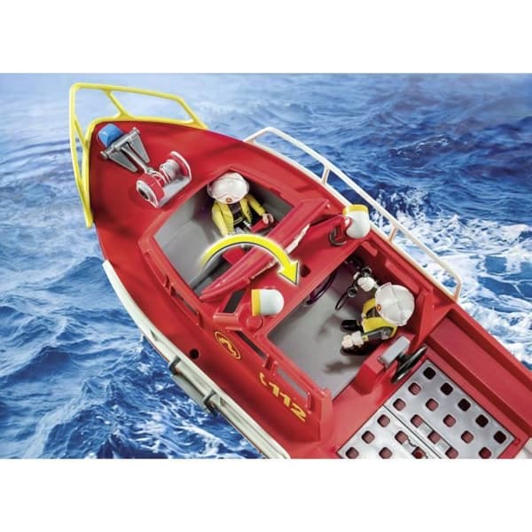 PLAYMOBIL 71598 Räddningsbåt och brandkår, brandmän, actionhjältar, 4 år och uppåt