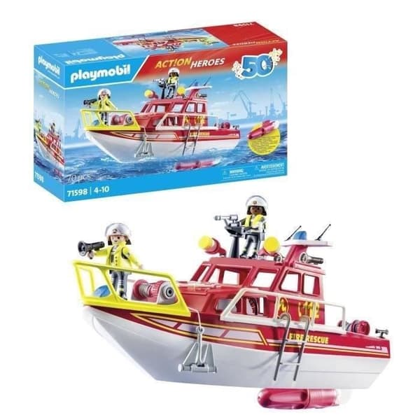 PLAYMOBIL 71598 Räddningsbåt och brandkår, brandmän, actionhjältar, 4 år och uppåt