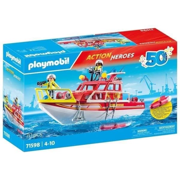 PLAYMOBIL 71598 Räddningsbåt och brandkår, brandmän, actionhjältar, 4 år och uppåt