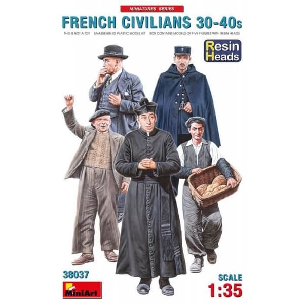 Miniatyrfigur franska civila 30-40-tal. Resin Heads - MiniArt