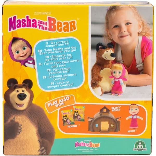Docka och mjukislåda - MASHA AND BJÖRNEN - Masha 12 cm och Michka 20 cm - från 3 år - MHA21