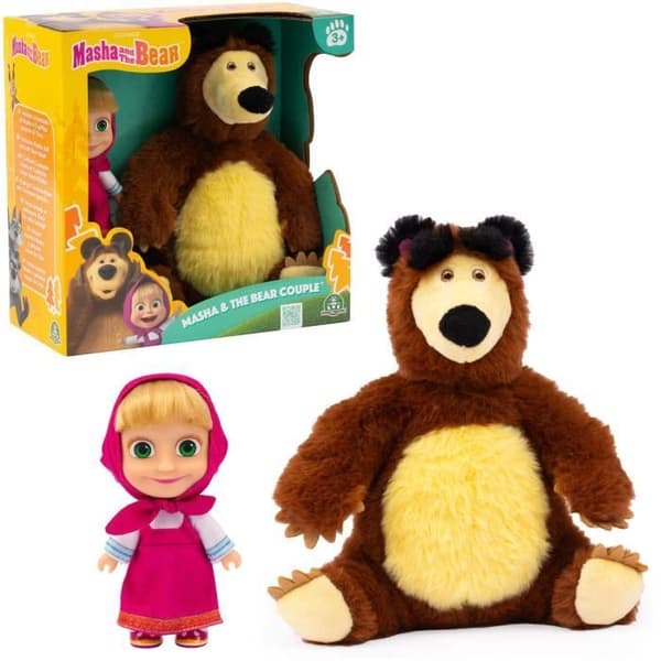 Docka och mjukislåda - MASHA AND BJÖRNEN - Masha 12 cm och Michka 20 cm - från 3 år - MHA21