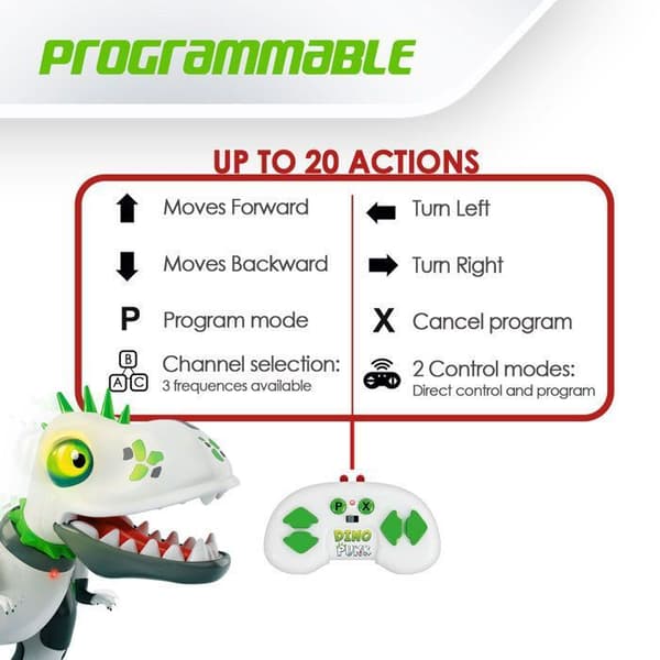 Dinopunk, barns fjärrkontroll Dinosaur programmerbar robot 20 åtgärder, leksak för barn 5 år gammal pojke Fjärrkontroll Robot Vector Robot
