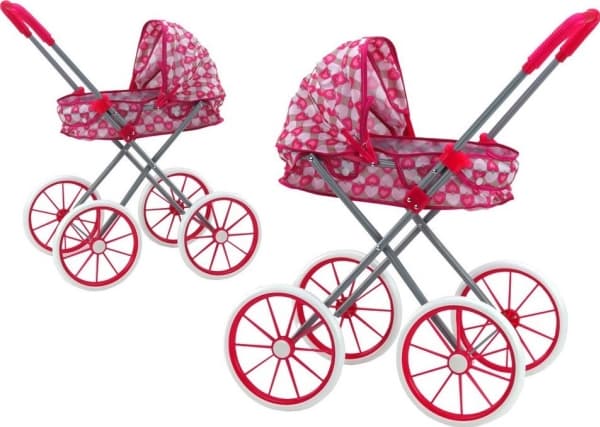 LeanToys Dukkevogn Store Hjul Sammenleggbare Rosa Hjerter