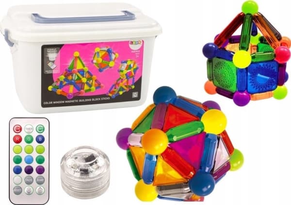 LeanToys Magnetiska klossar med belysning i en låda 154 delar