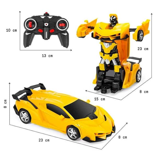 Fjärrstyrd bil RC-bil 2 i 1 kan förvandlas till en robot med ljuseffekter - gul färg