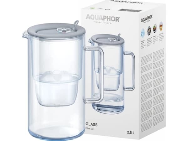 Aquaphor filterkanne Glassfilterkanne 2,5l grå + 1 Maxfor Plus Mg patron