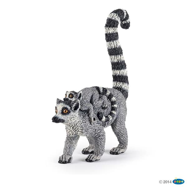 Lemur och babyfigur - PAPO - LA VIE SAUVAGE - Grå - För barn från 3 år och uppåt