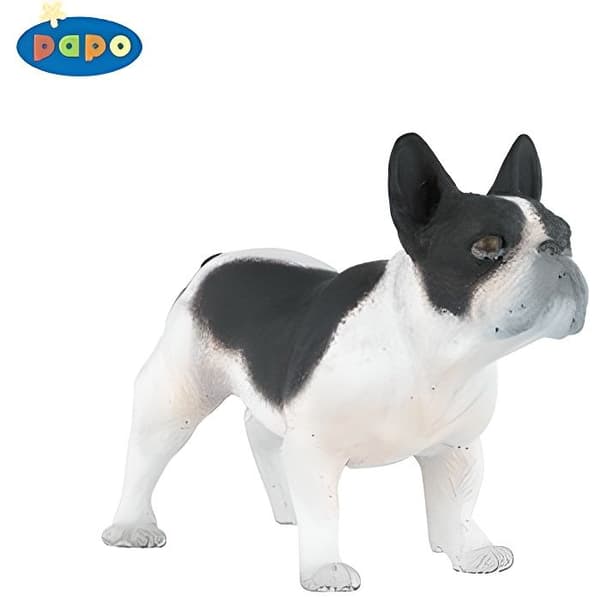 Svart och vit fransk bulldoggfigur - PAPO - 54006 - Handmålad - För barn från 3 år