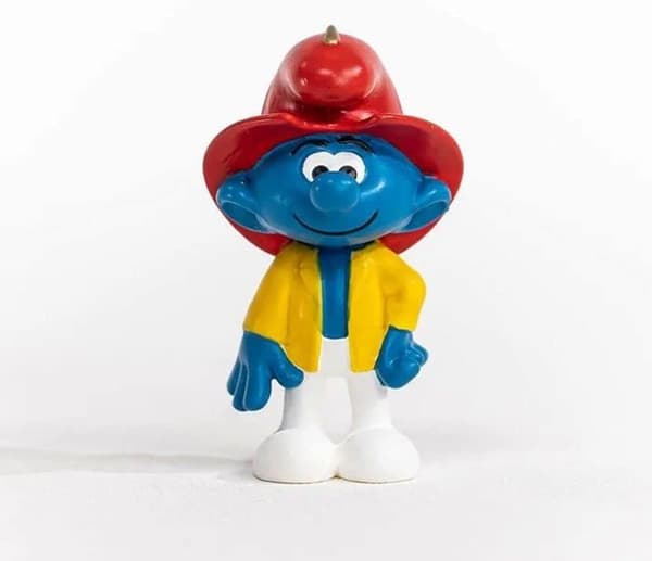 Smurffigur - SCHLEICH - Brandmanssmurf - Vit - Unik färg - Interiör