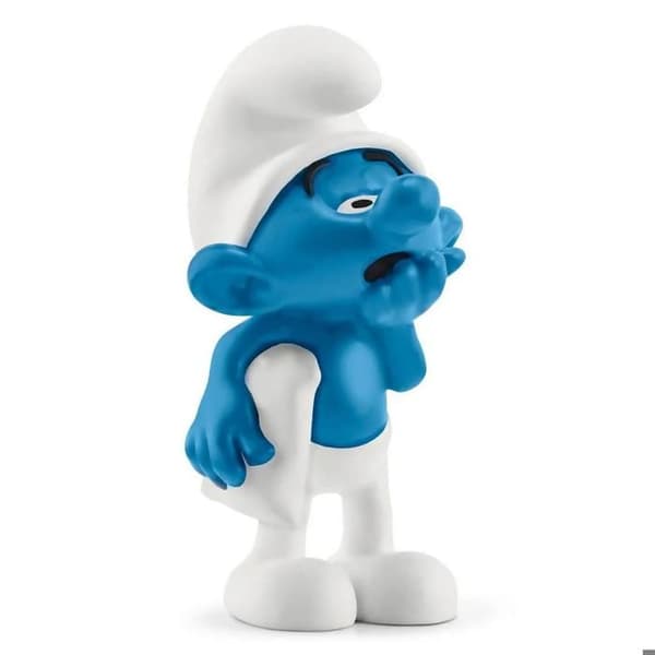 Smurffigur - SCHLEICH - Lat Smurf - Vit, blå och svart - För barn från 3 år och uppåt