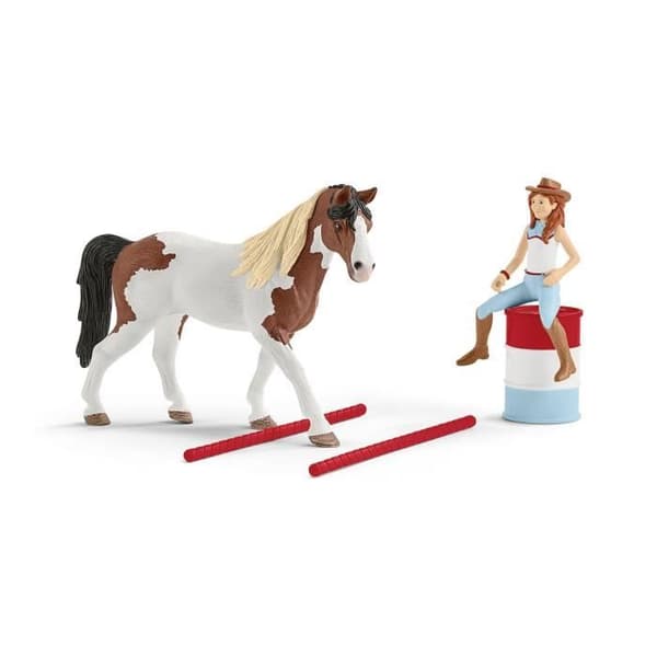 Hannah's Racing Horse - Set med 12 Schleich Rodeo Toys with Cowherd - Hästfigur och tillbehör - Present för pojkar