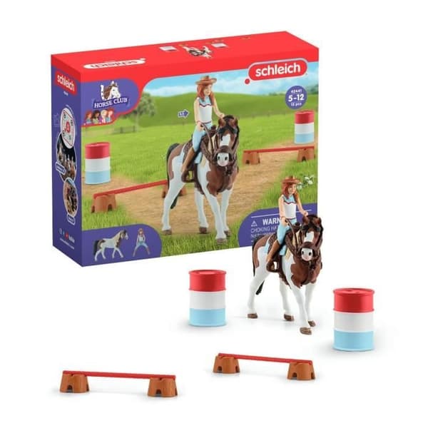 Hannah's Racing Horse - Set med 12 Schleich Rodeo Toys with Cowherd - Hästfigur och tillbehör - Present för pojkar